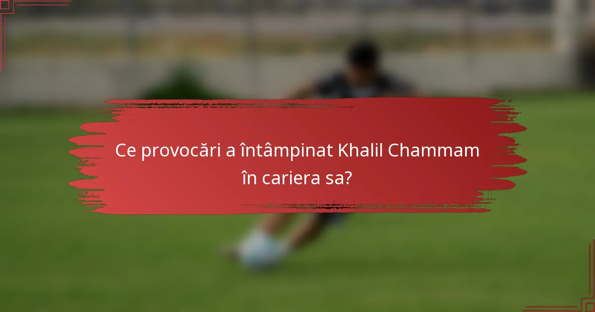 Ce provocări a întâmpinat Khalil Chammam în cariera sa?